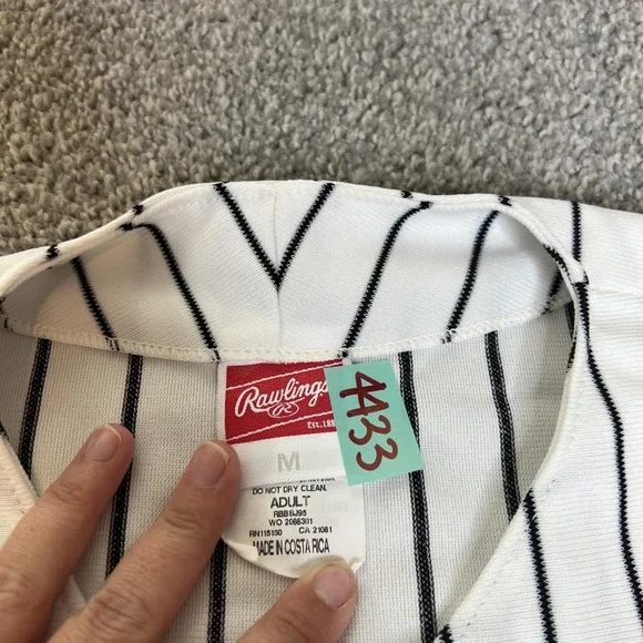 Sox Jersey Mens Medium White Black Baseball Pinstripe Button Front 18 Sleeveless - Picture 6 of 13